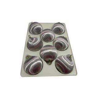 Vintage Satin Sheen Thread Wrapped Christmas Ornaments Gray Set Of 8 GUC
